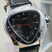 Ganador negro personalidad de la moda del triángulo comerciales mens reloj mecánico completamente automático del reloj j147