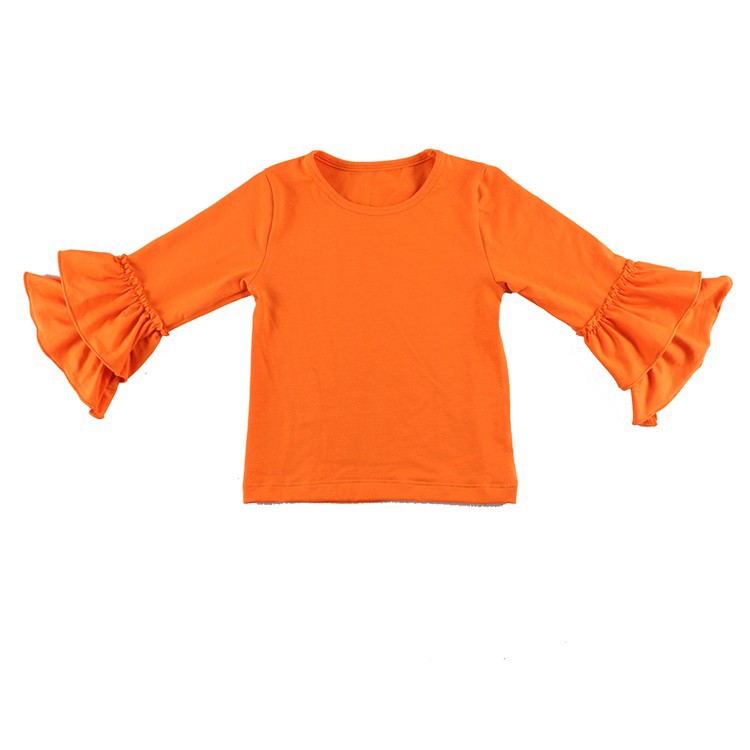 Winniefashions! Cotton solid color long sleeve ruffle top,Girl long ruffle sleeve T-shirt Children kid ruffle tops free shipping