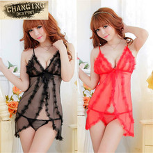 Erotic Lingerie Underwear Adult Racy Sexy Lingerie Babydoll Front Open Dress Sleepwear Nightwear Negligee Nightgown+G-String Set