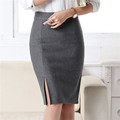 New Fashion Women Office Formal Pencil Skirt Autumn Winter Elegant Slim Front Slit Midi Skirt Black