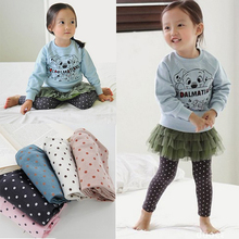 Kid Gilrs Polka Dot Soft 2 8Y School Socks Stretch Trousers Drop Free Shipping
