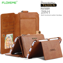 Floveme ретро сложенном кошелек чехол для iPhone 6 / 6 S для iPhone 6 Plus / 6 S плюс 2 в 1 кожаный чехол оригинальный бренд стенд MetalRing