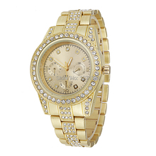 Recién llegado de lujo de oro de acero inoxidable Rhinestone mujeres reloj, Reloj de cuarzo Reloj femenino