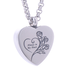 316L Stainless steel Heart cremation jewelry pendant necklace Always in my heart Pets keepsake Urns for