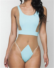Sexy White Nude Lace Thong One Piece Swimsuit 2015 Swimwear Women High Waist Bathing Suit Bandage