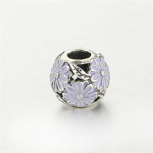 Sterling Silver Jewelry Daisy Tibetan Silver Charms With Purple Enamel Famous Brand Bracelet Bangle Women With