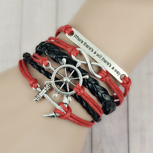 Where There s a Will There s a Way Handmade Infinity Anchor Rudder Charm Bracelet Multilayer