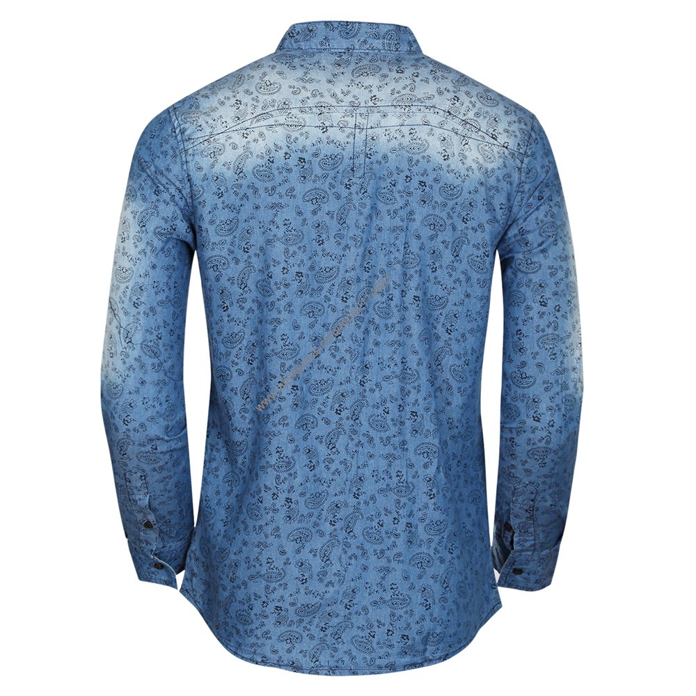 2015 New Long Sleeve Cotton Denim Print Shirts for Men (8)