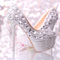 Wedding Shoes Women High Heel Crystal Fashion Bridal shoes woman platforms silver rhinestone Party Prom pump