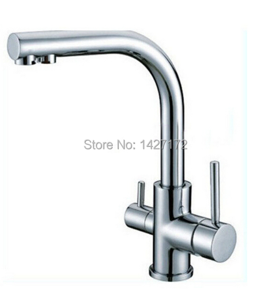 Contemporary New Polished Chrome Brass Kitchen Faucet Dual Handels Vessel Mixer Tap Pure Water Faucet