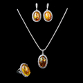 Hight Quality Antique Silver Plated Faux Amber Jewelry Vintage Fashion Jewelry Set For Women
