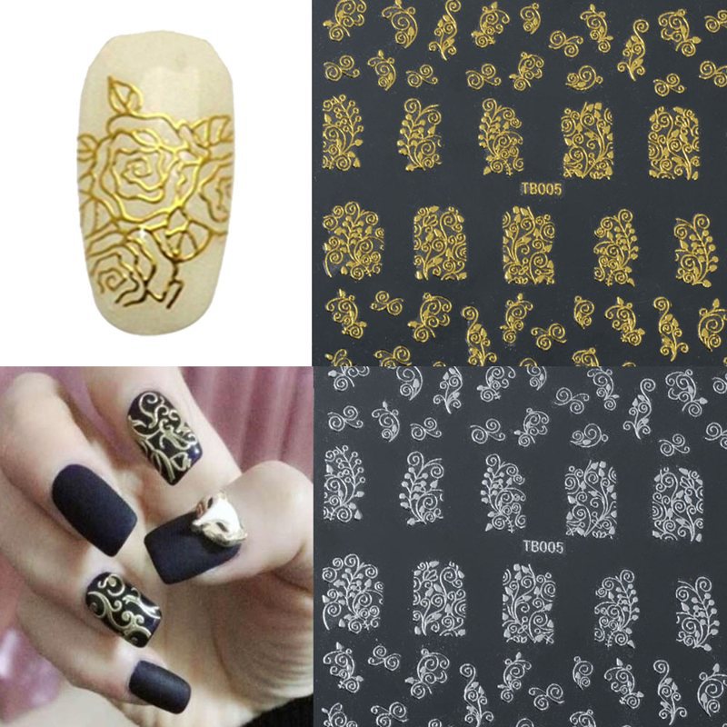 1 Sheet 52pcs Fashion Women Beauty Flower Nail Stickers Manicure Decals Stamping French Nail Art 3D