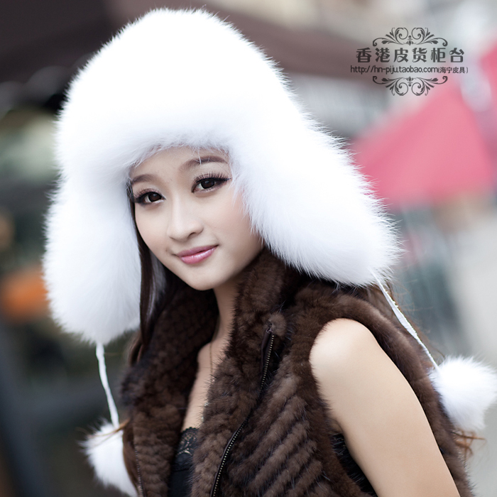 High quality Hot-selling 2013 Women's Fox Fur Bomber Hats Female Winter Caps Ear Protector