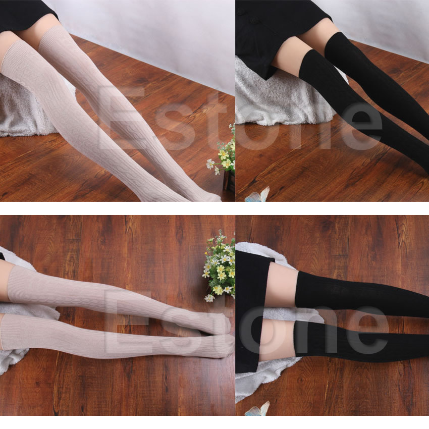 M112 1Pair Women Lady Knitting Cotton Over Knee Thigh Stockings High Tights Pantyhose Tights