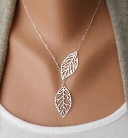 Korean fashion trend wild forest based metal leaf pendant necklace clavicle short section of double leaf