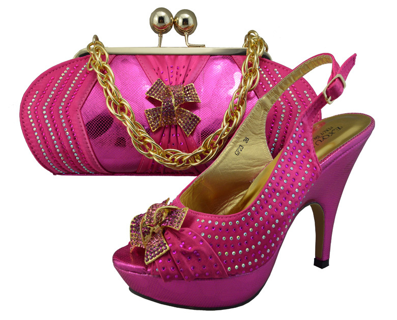 Купить Обувь  High grade Italian design high heel shoes and bag sets Italian design sandas with handbag GF23 fuchsia None