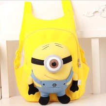children s backpack Cute 3D eyes Despicable Me Minion Plush Backpack Child PRE School Kid Boy