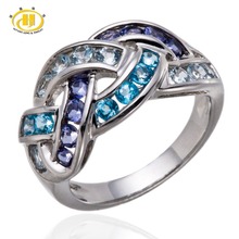 Actual Aquamarine Blue Topaz Iolite Robust 925 Sterling Silver Woven Ring For Women Top quality Jewelry