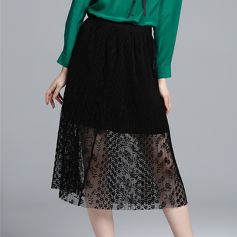 Europe fashion spring 2016 new exquisite Jacquard lace long pleated skirt S6011