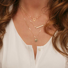 Multi layer Necklace Gold New Style Fashion Street Shoot Wide Rods Sequins Hollow Triangle Necklace Pendants