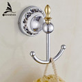 Fashion Blue White Porcelain New Design Robe Hook Clothes Hook Solid Brass Construction with Golden finish