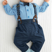 Outfits Baby Boy Autumn font b Plaid b font Shirt Suspender Pants Formal Wedding Outfits