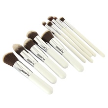 10 Pcs Pro Makeup Set Silver Black White Powder Foundation Eyeshadow Eyeliner Lip Cosmetic Brushes Blending Blush Makeup Tool