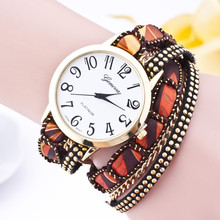 New Arrival Rivet Leather Strap Bracelet Watches 2015 Geneva Brand Fashion Casual Watch Gold Link Chain