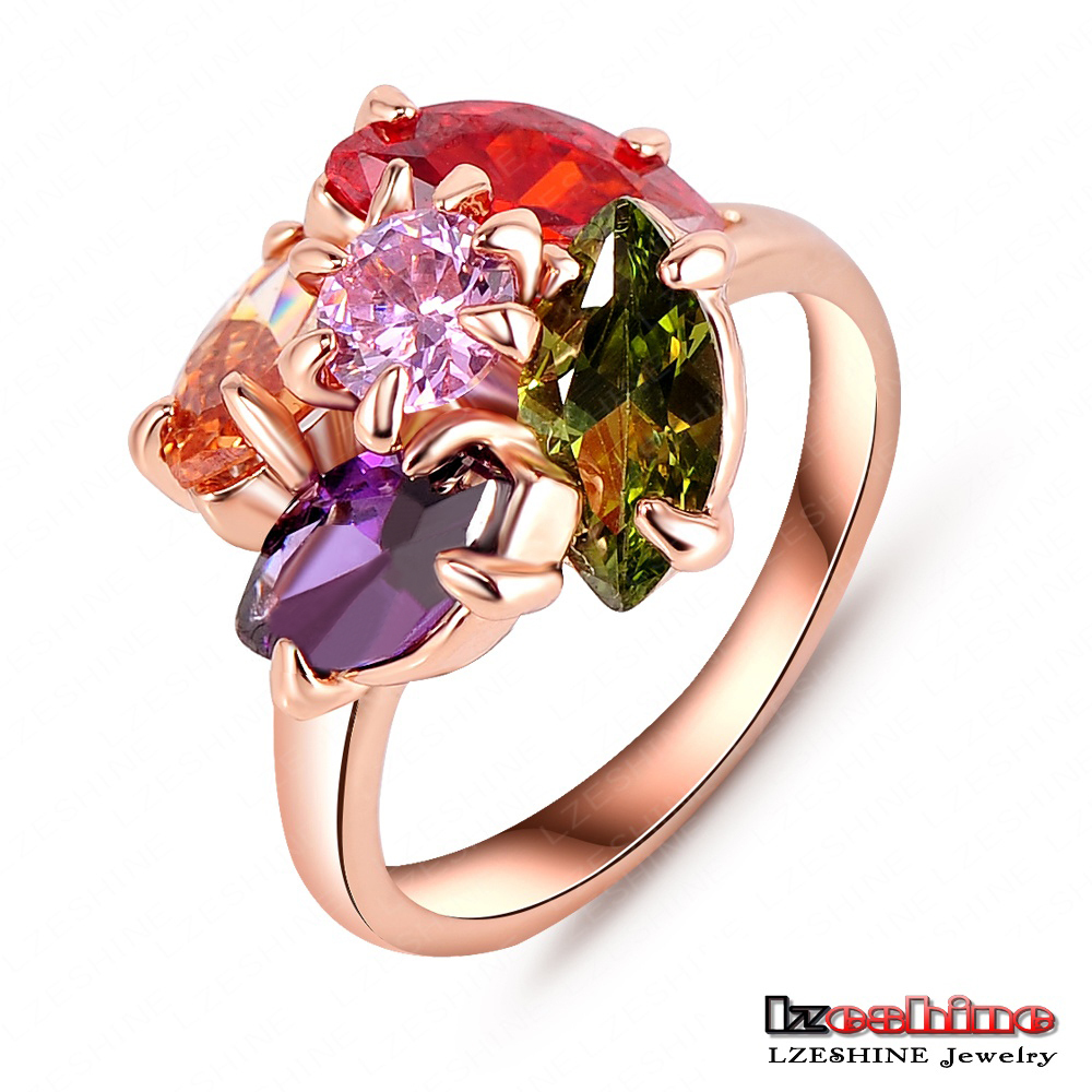 Ladies Rings Jewellery 18K Rose Gold PlateMulitcolor Austrian Crystals Wholesale High end Ring Ri HQ0075