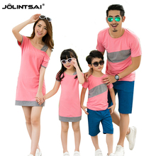 New 2016 Off Shoulder Summer Dress Girl Casual Family Look Clothing Hit Color Matching Mother And Daughter Dresses Women Clothes
