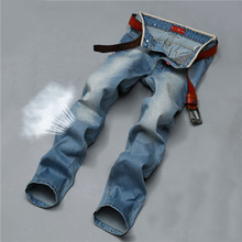 1pcs Men’s designer Jeans 2016 Spring Fashion Pure cotton Stonewashed Straight light blue jeans Casual denim pants overalls Men