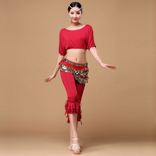 2016 Dancing Practice Wear Professional Plus Size Belly Dance Costume Set Top, Pants, Coin Belt Women Belly Dance Clothes
