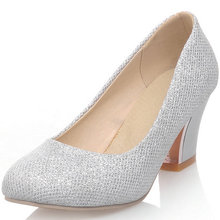 Gold Silver Mary Janes Platform Pumps Shoes Sequined Chunky Heel High Heel Shoes Wedding Party Pumps Big Size 34-43