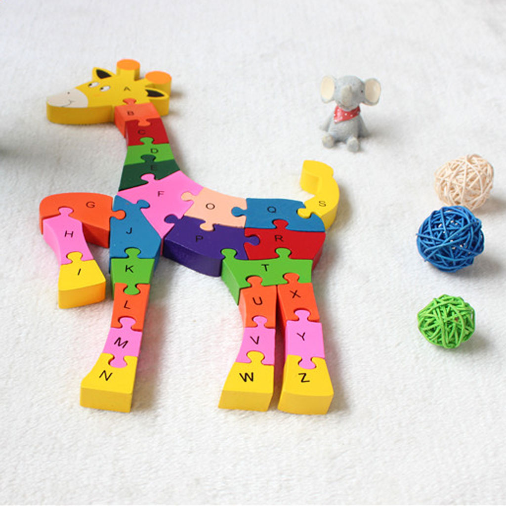 26 p Giraffe Wooden Puzzle Board set PLAY /LEARN /READ ALPHABET Letters set 