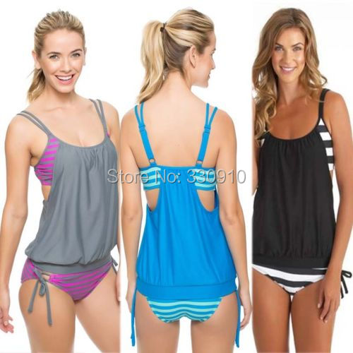 New Women Layered-Style Striped Tankini Bathing Suit Top And Sexy Triangle Halter Beach Swim Suit Swimwear Bikini New Women Layered-Style Striped Tankini Bathing Suit Top And Sexy Triangle Halter Beach Swim Suit Swimwear Bikini