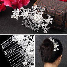 1pc High Quality Fashion Bridal Wedding Flower Crystal Rhinestones Pearls Women Hair Clip Comb,Hair Pin Accessories Jewelry