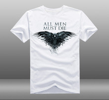 2015 Mens Casual Game of throne All Men Must Die T-shirts Print Cotton Short Sleeve O-neck Tee Shirts Tops White Color