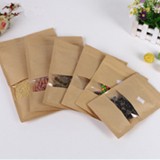 100pcs Round Brown Gift Bag Paper Kraft Bag With Window For Wedding/Candy/Tea Kraft Bags Crafts Stand Up Ziplock Packing Bag Diy