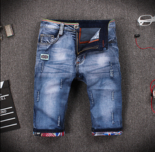 2016 New Designer Summer Ripped Jeans Men Casual Denim Shorts Slim Straight High Quality Hole Denim