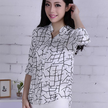 Fashion New 2014 Womens Chiffon 3/4 Sleeve Shirt OL Lady Blouse Tops S M L XL