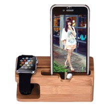Bamboo Wood Charging Station Charger Dock Stand Holder For Apple Watch Phone For iWatch For iPhone