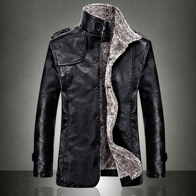Европейский мода мужская винтаж утолщение PU кожаная куртка 2015 осень зима дизайнер известный бренд мужской уменьшают подходящие теплое пальто