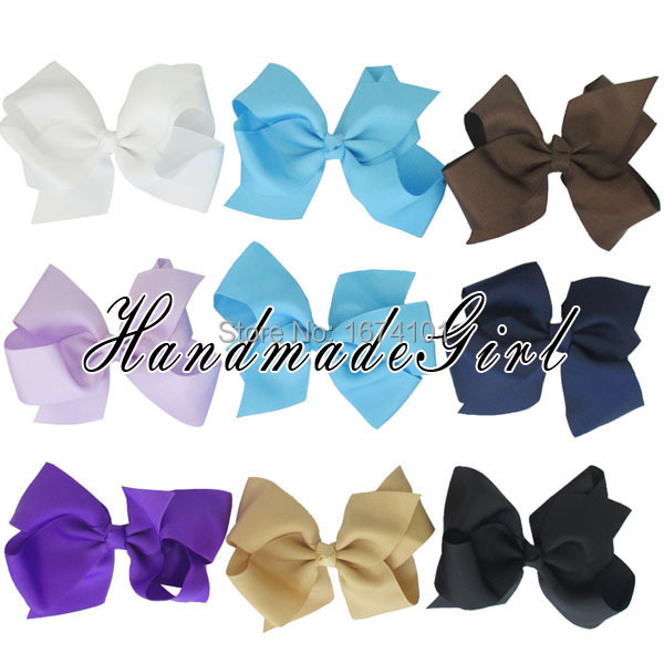 6 Solid Big Boutique Hair Bows Toddler Hairbows Girls Hair Accessories Hairpins With Ribbons For Baby