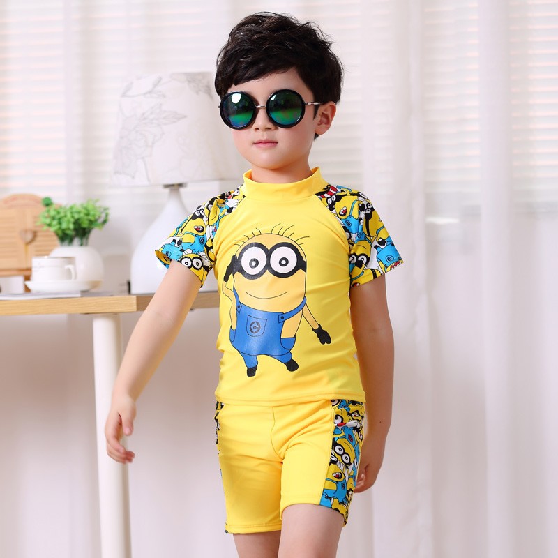 100% Cotton Cartoon Trunks for Boy swimwear Hat+Top+ Shorts Kids swimwear C...