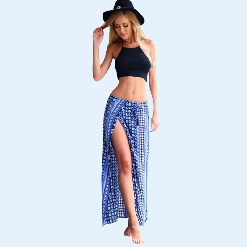 New 2015 Novelty Skirt Sexy Women Long Skirts Lady Open Side Split Skirt High Waist Boho Long 0858