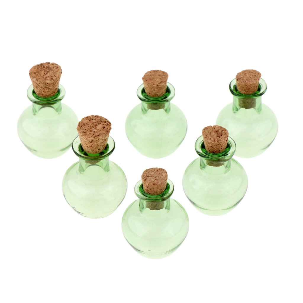 6Pcs Mini Glass Containers Message Vials Wood Stopper Wishing Bottle Glass Jars Ornaments Home Decor