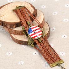 Hot Fashion Female Girl Women Vintage Butterfly Decoration Bracelet Faux Leather Weave Bangle Wristband 0SDN