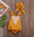 New Toddler Baby Girls Fly Sleeve Rompers with Headbands Lace Embroidery Halter Fashion Cute Girls Rompers