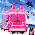 Fashion Princess flash 2 6 Wheels Girls Waterproof School Bag Trolley Bag Children School Bags Kids