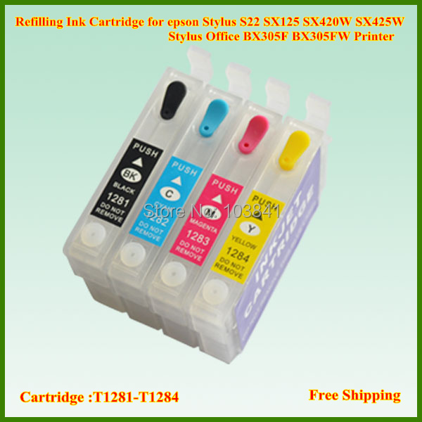 T1281 T1282 T1283 T1284 Refillable Ink Cartridge For Eposon Stylus S22 SX125 SX420W SX425W Stylus Office BX305F BX305FW Printer